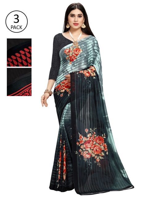 

KALINI Pack Of 3 Printed Saree, Grey