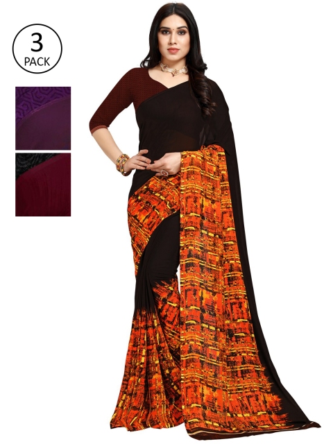 

KALINI Pack Of 3 Printed Saree, Black
