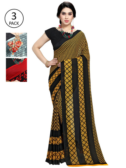 

KALINI Pack Of 3 Printed Sarees, Yellow