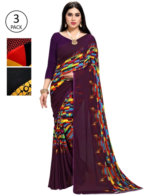 

KALINI Pack Of 3 Multicoloured Poly Georgette Printed Saree, Multi