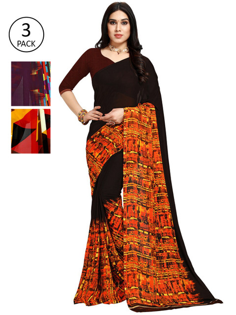 

KALINI Women Pack of 3 Printed Saree, Black