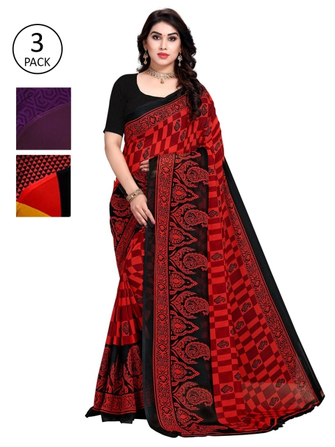 

KALINI Women Pack of 3 Printed Saree, Red