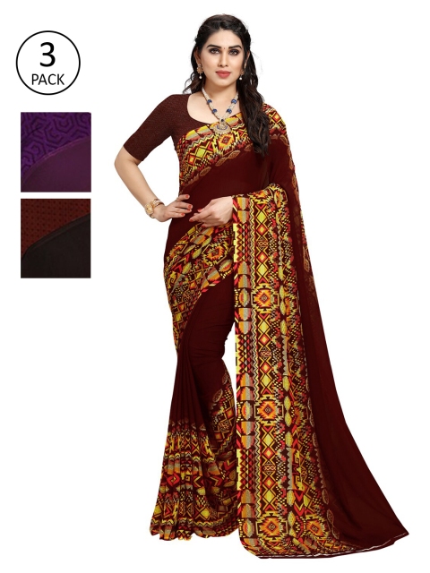 

KALINI Pack of 3 Printed Georgette Sarees, Multi