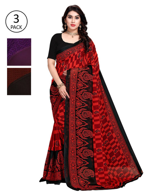 

KALINI Woman Set of 3 Sarees, Red