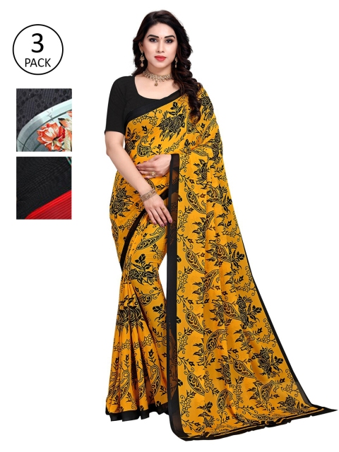 

KALINI Pack of 3 Printed Saree, Yellow