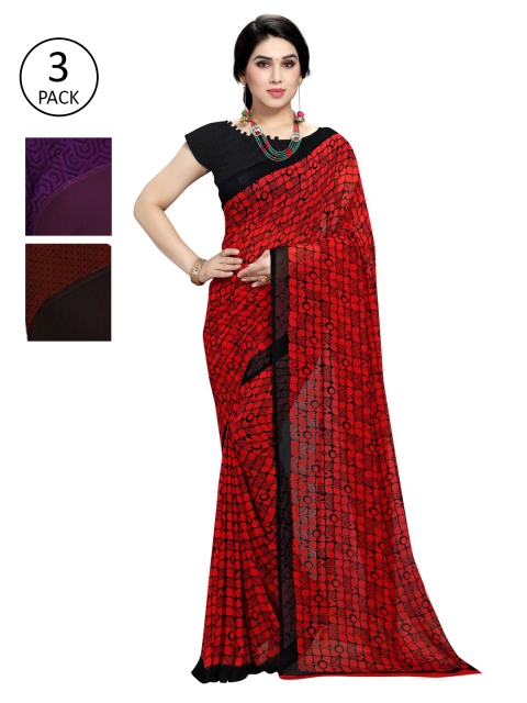 

KALINI Pack of 3 Printed Georgette Sarees, Multi