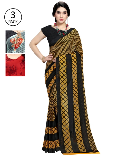 

KALINI Women Pack of 3 Printed Saree, Yellow