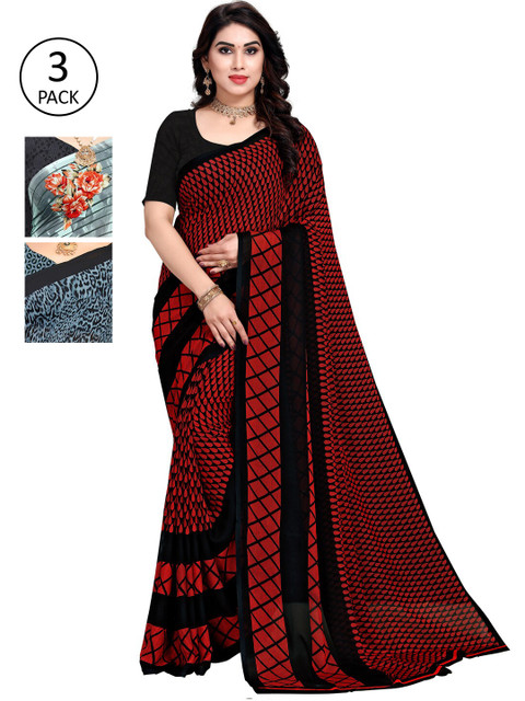 

KALINI Women Pack of 3 Printed Saree, Red