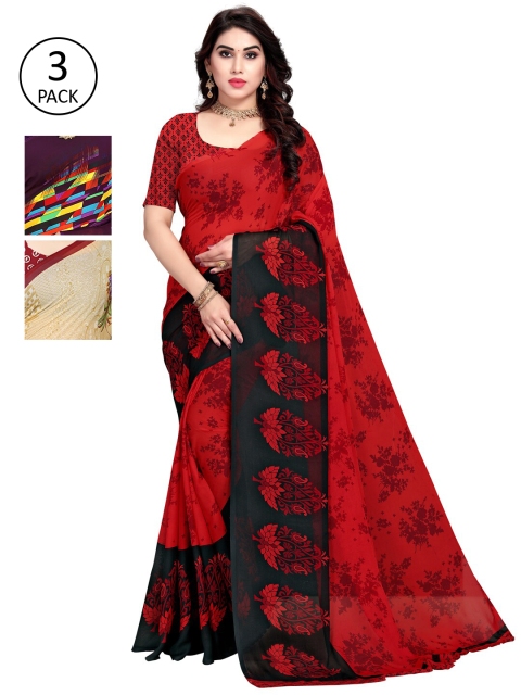 

KALINI Women Pack of 3 Printed Saree, Red