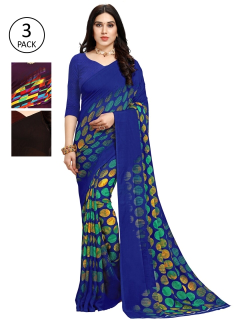 

KALINI Women Pack of 3 Printed Saree, Blue