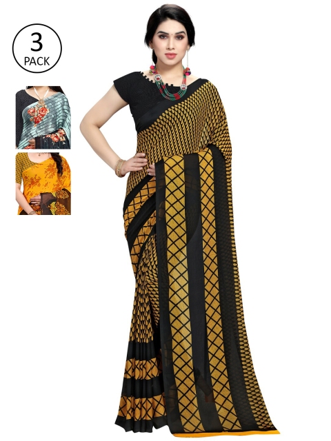 

KALINI Women Pack of 3 Printed Saree, Yellow