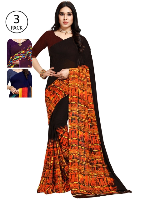 

KALINI Pack of 3 Printed Georgette Sarees, Multi