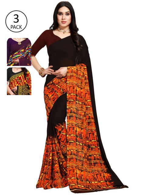 

KALINI Pack of 3 Printed Georgette Sarees, Multi