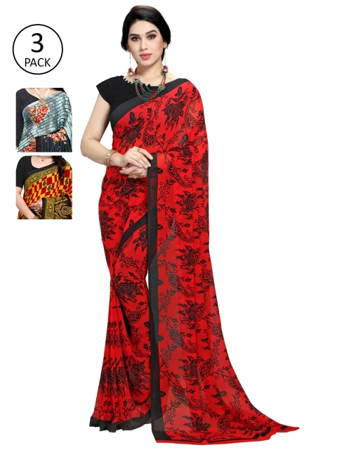 

KALINI Women Pack of 3 Printed Saree, Red