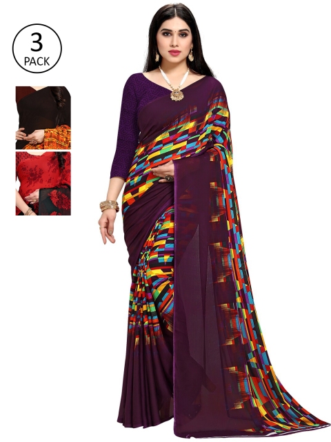 

KALINI Pack of 3 Printed Georgette Sarees, Multi