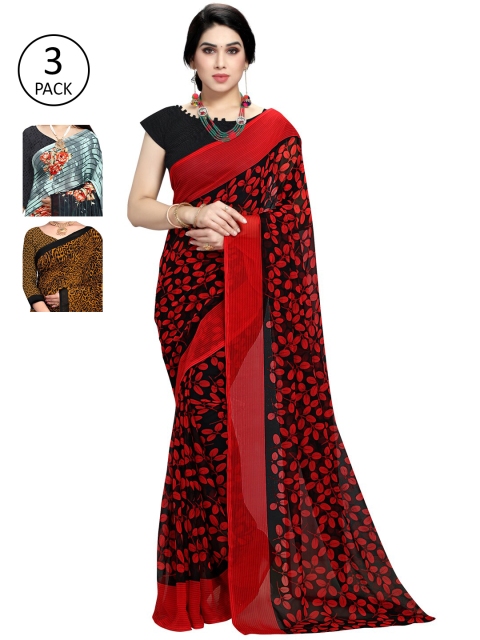 

KALINI Women Pack of 3 Printed Saree, Red