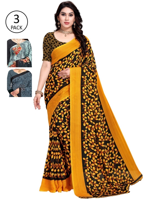 

KALINI Women Pack of 3 Printed Saree, Yellow