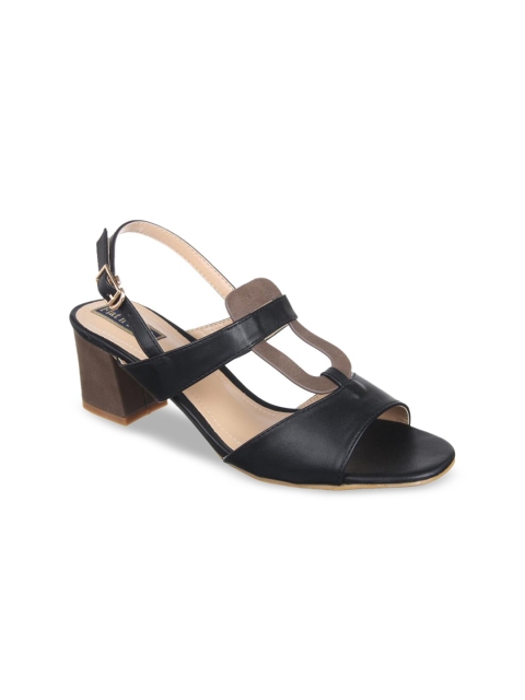 

Flat n Heels Black & Grey Melange Colourblocked Block Sandals with Buckles
