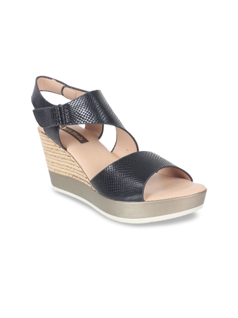 

Flat n Heels Black Textured Wedge Sandals with Laser Cuts