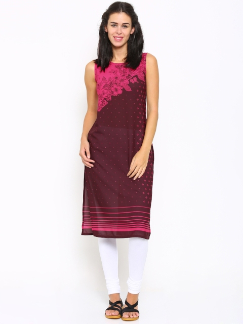 Vishudh Women Pink Printed Straight Kurta available at myntra for Rs.339