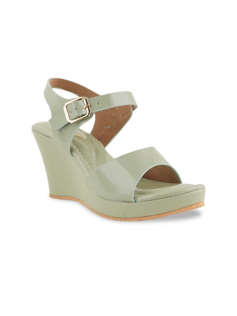 

SCENTRA Sea Green Wedge Sandals with Buckles