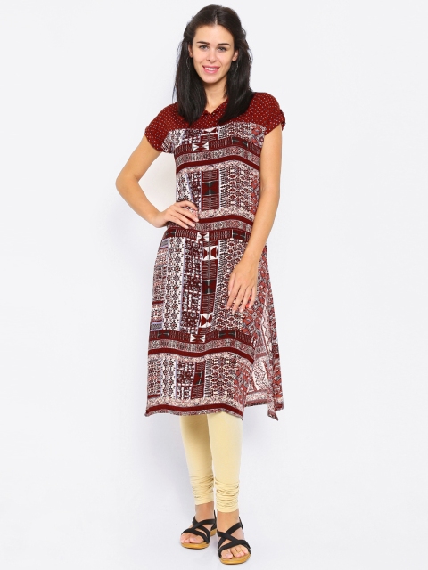 

Vishudh Women Burgundy Printed Straight Kurta