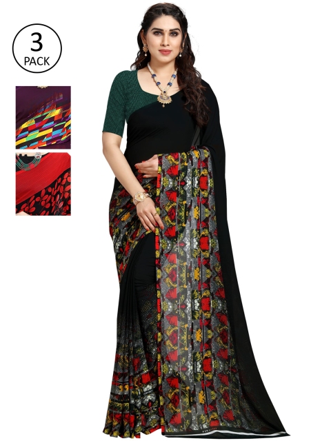 

KALINI Pack Of 3 Printed Saree, Black