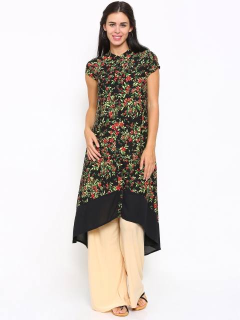 

Vishudh Women Black Printed A-Line Polyester Kurta