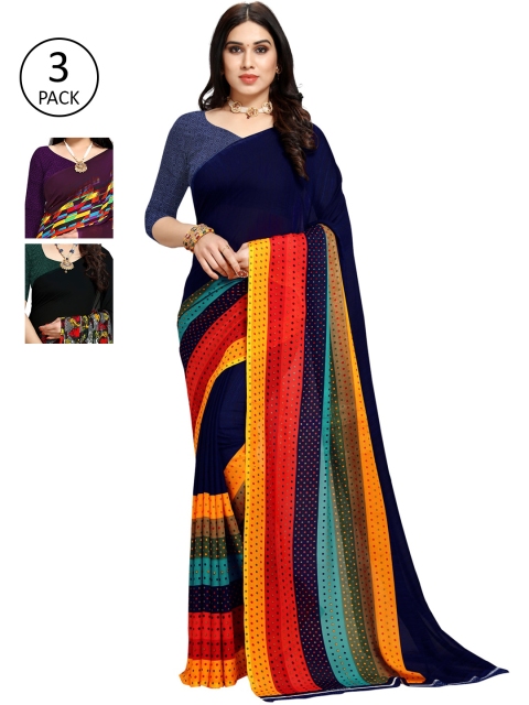 

KALINI Pack Of 3 Printed Saree, Navy blue