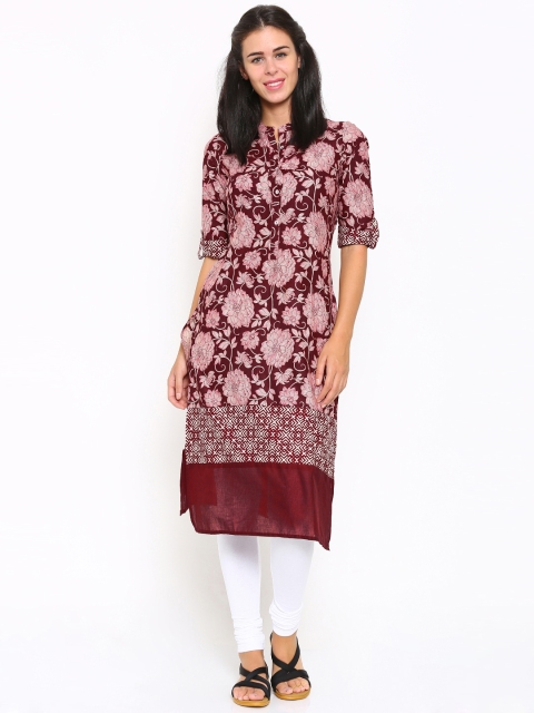 

Vishudh Women Maroon Printed A-Line Kurta