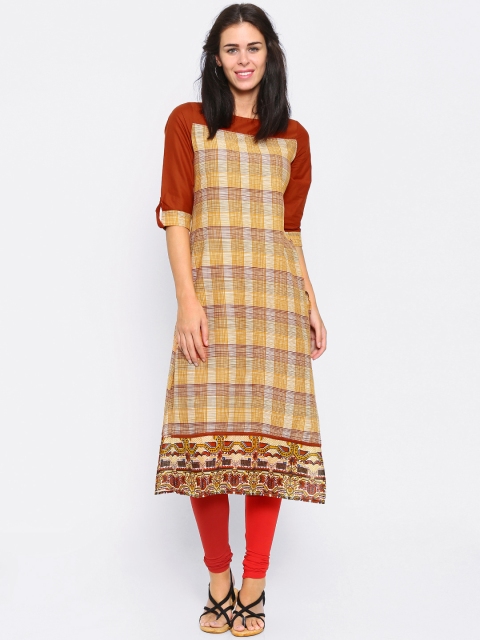 

Vishudh Women Rust Orange & Beige Printed Straight Kurta