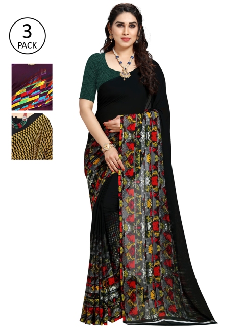 

KALINI Pack Of 3 Printed Saree, Black