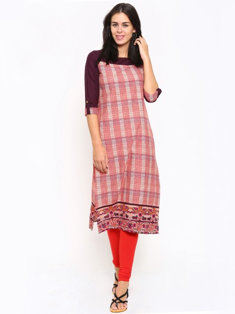 

Vishudh Women Purple & Beige Printed Straight Kurta