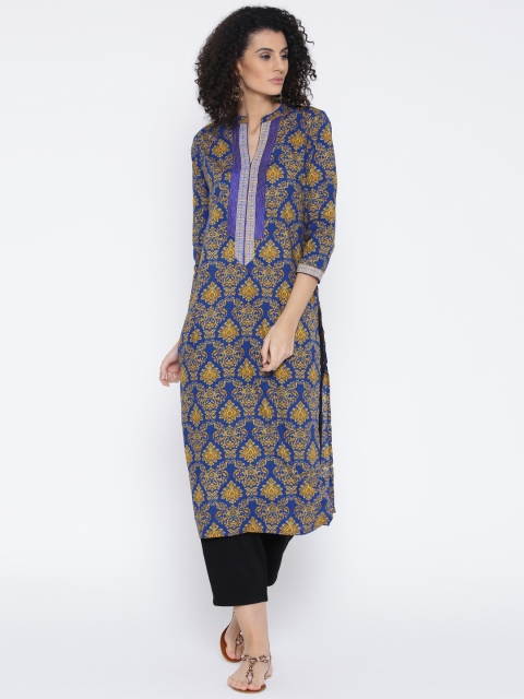 

Vishudh Women Blue Printed Straight Kurta