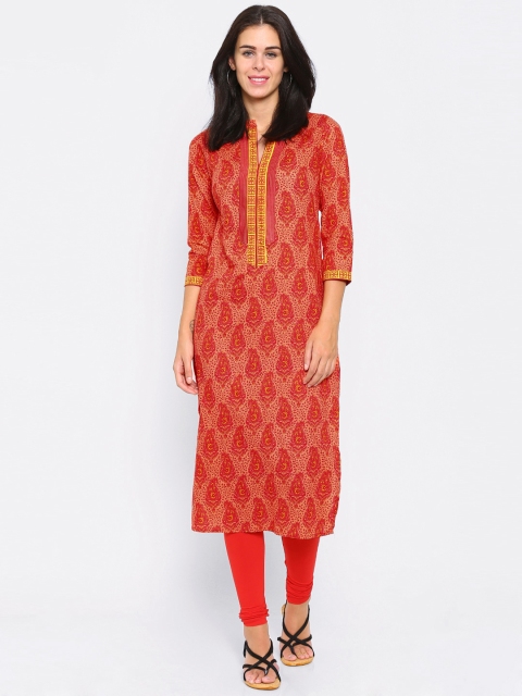 

Vishudh Women Orange Printed Straight Kurta
