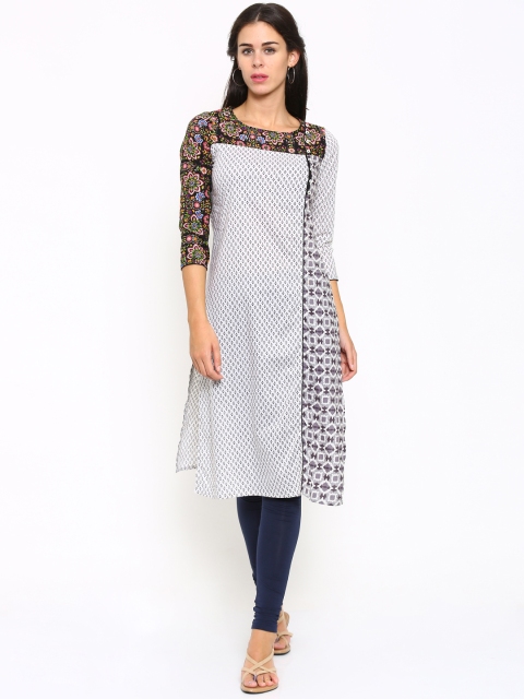 

Vishudh Women Off-White Printed Straight Kurta