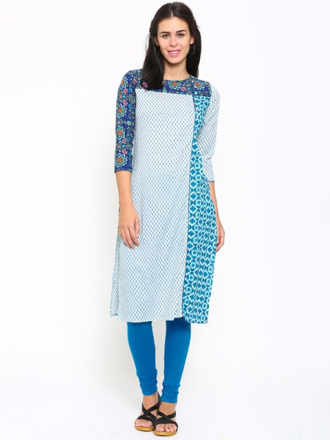 

Vishudh Women Off-White Printed Straight Kurta