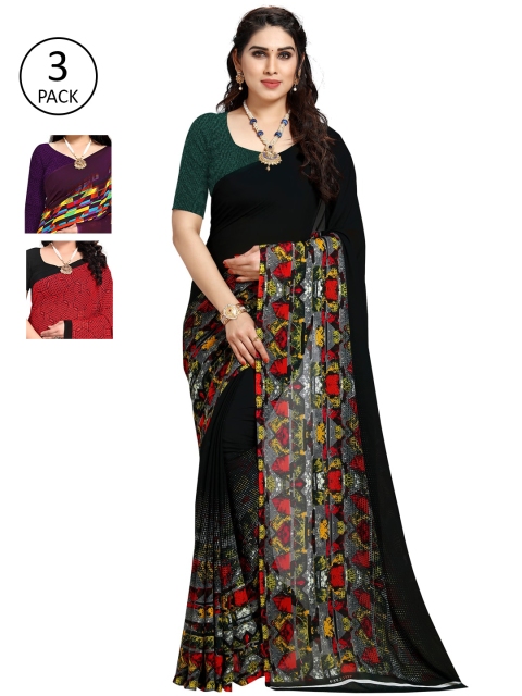 

KALINI Pack Of 3 Printed Saree, Black
