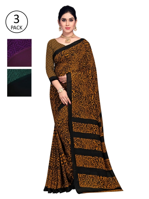 

KALINI Pack Of 3 Printed Saree, Brown