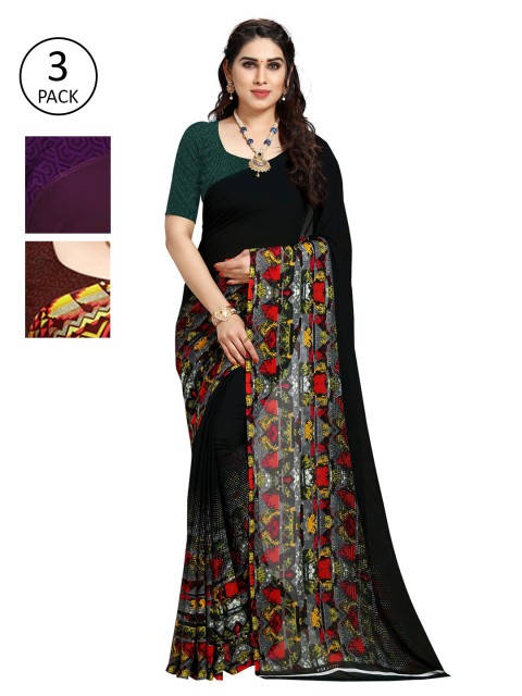 

KALINI Pack Of 3 Printed Saree, Black