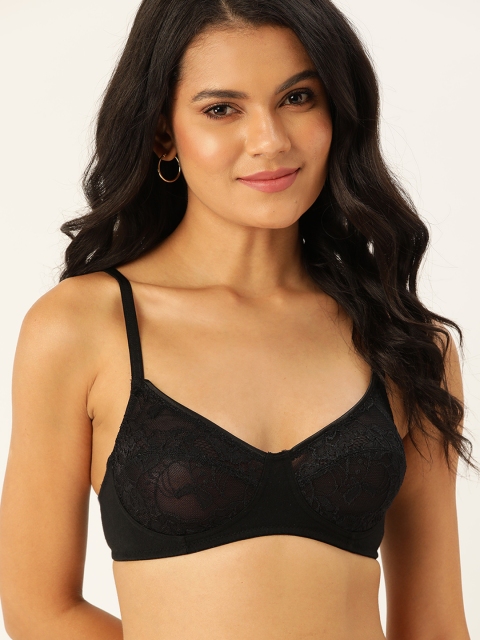

DressBerry Black Floral Everyday Bra Half Coverage
