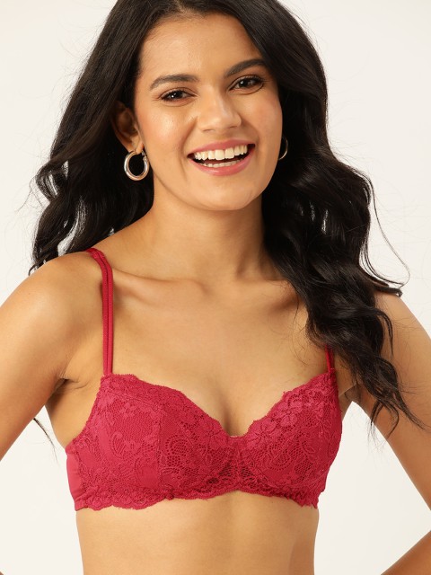 

DressBerry Pink Floral Everyday Bra Half Coverage Lightly Padded