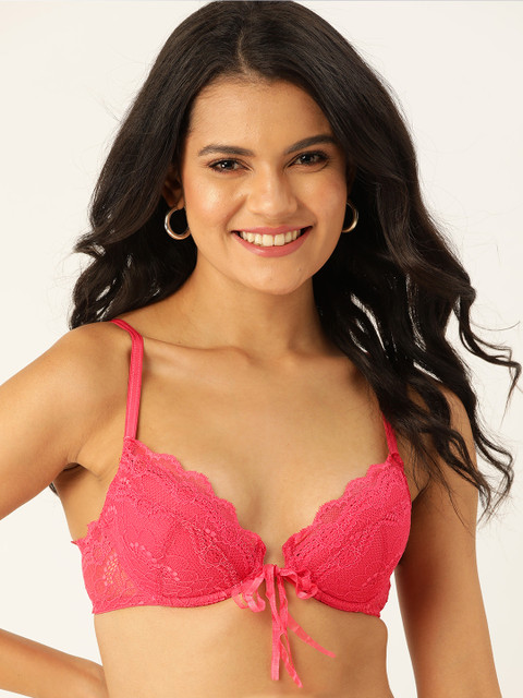 

DressBerry Coral Red Floral Everyday Bra Medium Coverage Underwired