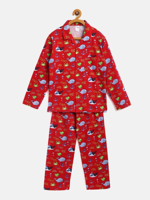 

NAUTI KIDZ Boys Red & Blue Pure Cotton Nautical Print Pyjamas Set