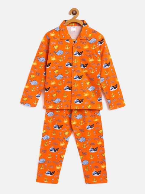 

NAUTI KIDZ Boys Orange & Blue Printed Night suit