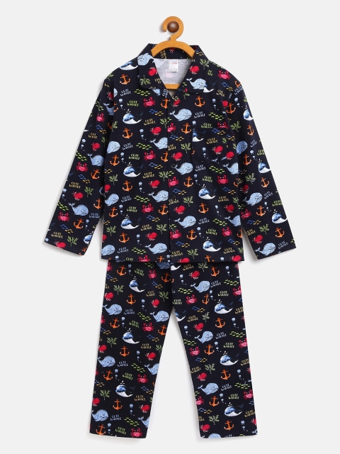 

NAUTI KIDZ Boys Navy Blue & Pink Printed Cotton Pyjamas Set