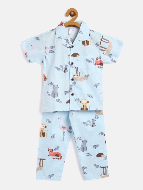 

NAUTI KIDZ Boys Blue Cotton Printed Pyjamas Set