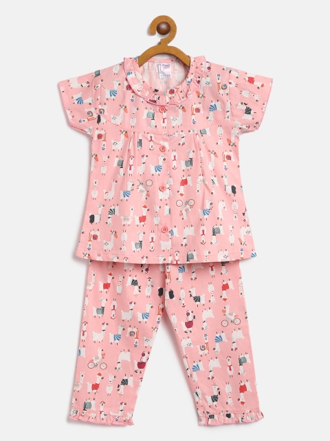 

NAUTI KIDZ Girls Pink & White Cotton Sheep Print Night Suit