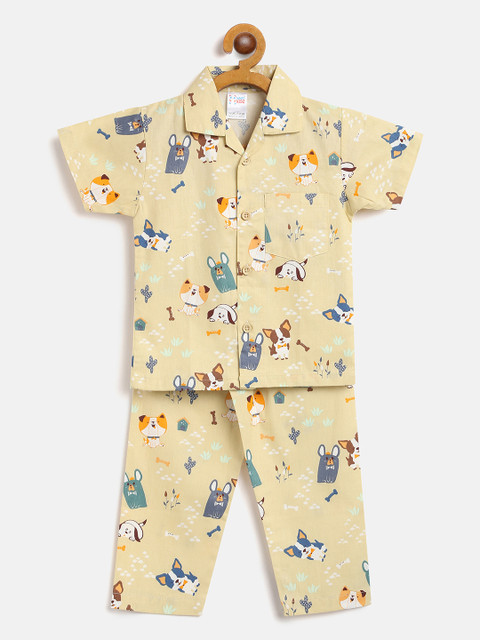 

NAUTI KIDZ Boys Yellow & White Printed Night suit