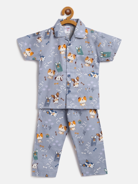 

NAUTI KIDZ Boys Grey & Orange Pure Cotton Dog Print Pyjamas Set